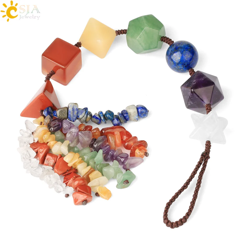 

CSJA 7 Chakra Natural Crystal Stone Car Hanging Decorations for Men Reiki Healing Good Luck Wall Home Amulet Jewelry Decor G731