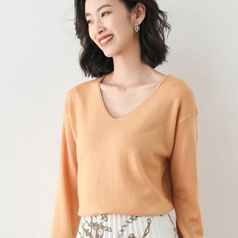 10 Colors V Neck Jumper Women Korean Knitwear Pullover Casual Sweater Loose Simple Autumn Winter Office Lady Streetwear HW-2020