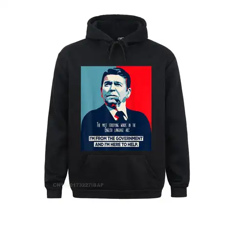 President Ronald Reagan Funny Quotes Anti Government Men Hoodie Wholesale Hoodies Fashionable Hooded Pullover Camisas