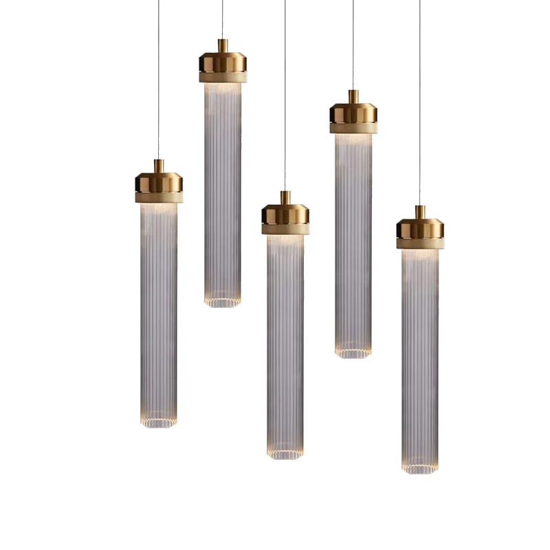 

Modern Creative Living Room LED Pendant Light Minimalist Bedroom Bedside Restaurant Light Luxury Metal Glass Tube Light Fixture