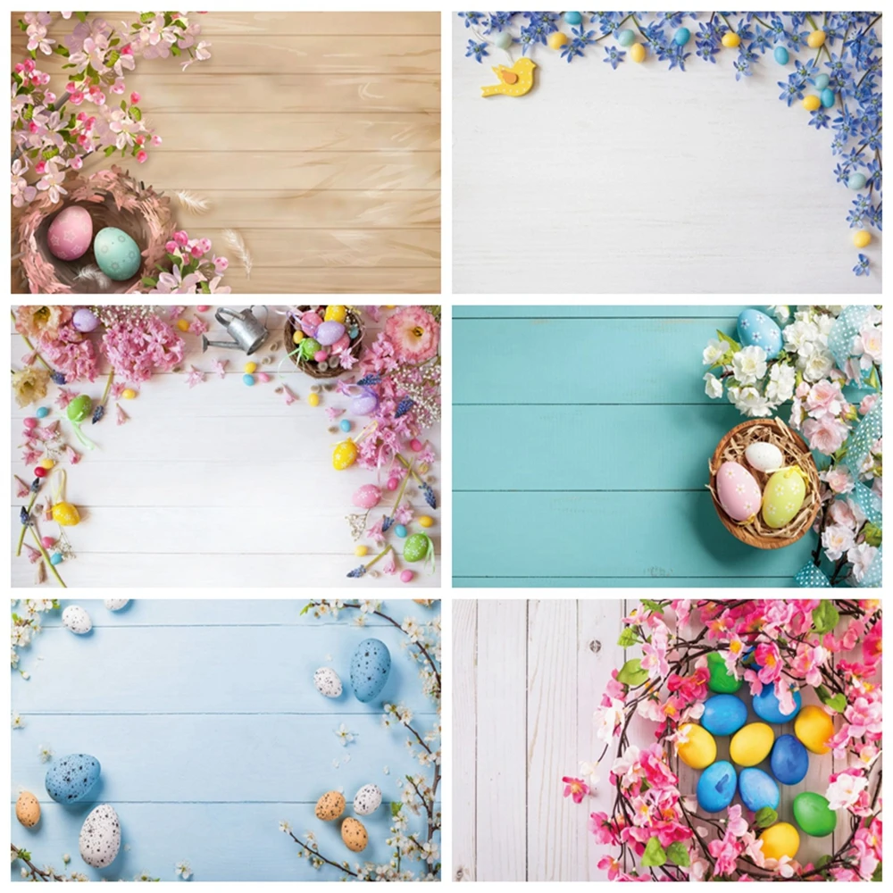 

Happy Easter Flower Egg Wood Board Floor Spring Wreath Backdrop Vinyl Photography Background For Photo Studio Photophone Shoot