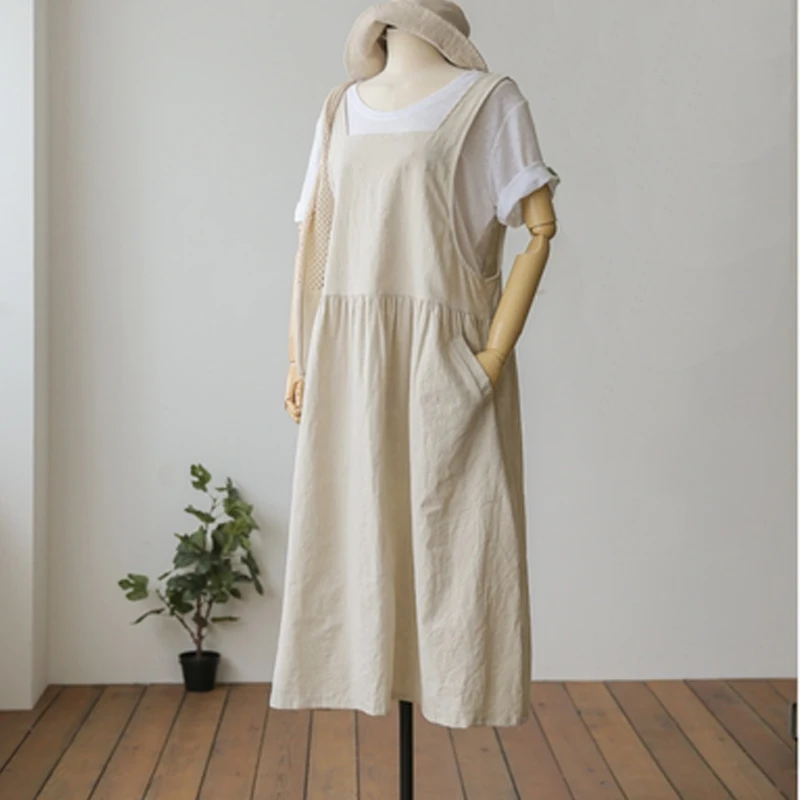 New 2026 Summer plus Size XL-5XL Cotton Linen Women\'s Sleeveless Tank Vestido Dress with Pockets Ladies Robe Style Clothing KE02