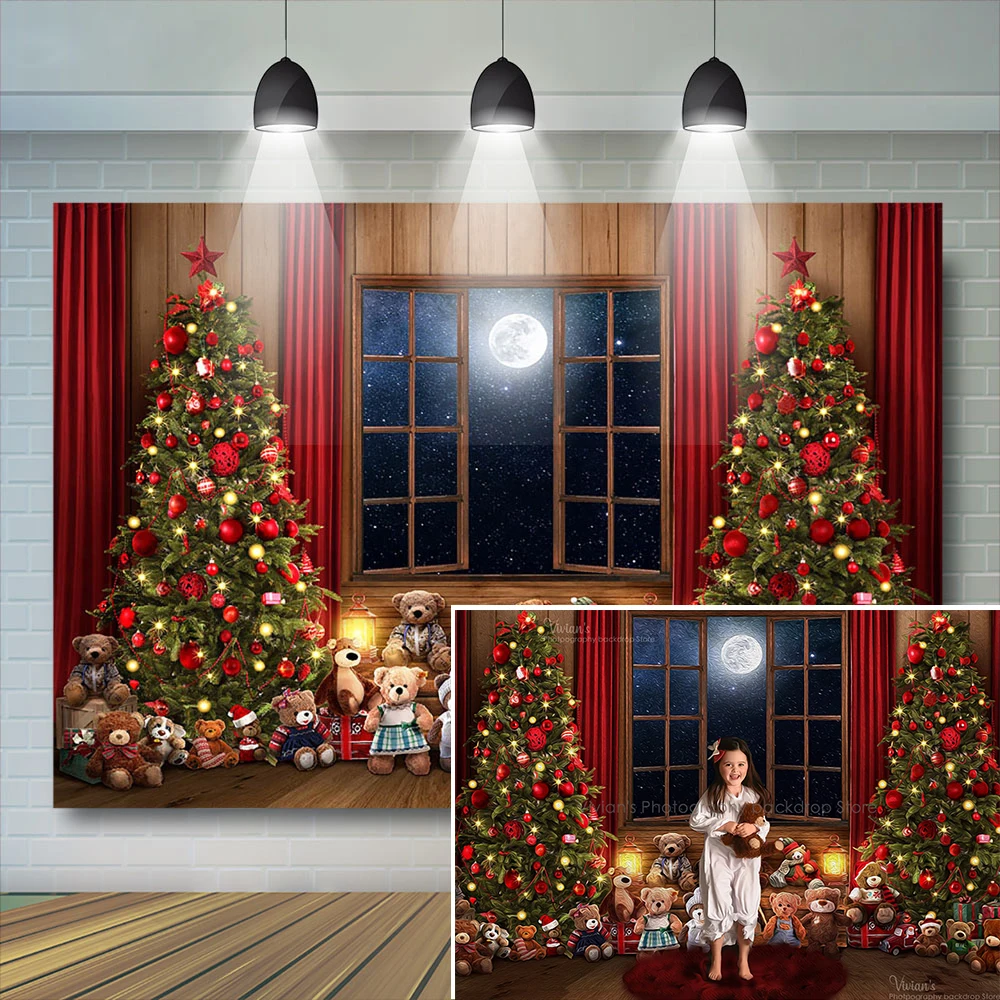 

Christmas Photography Backdrop Kids Child Portrait Bear Christmas Festival Banner Big Moon Wood Floor Banner Baby Photostudio