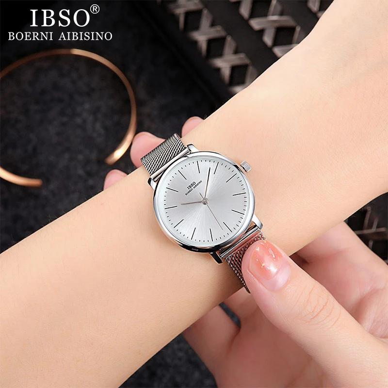 IBSO Women Bracelet Watch Fashion Geneva Designer Japan Quartz Sliver Stainless Steel Female Gift Wristwatches Relogio Feminino