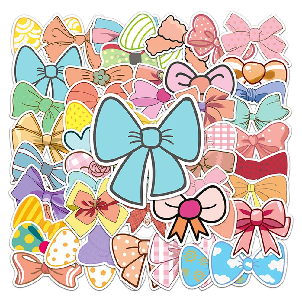 50pcs Cute Butterfiy Knot Bow Stickers For Notebooks Computer Stationery Pink Sticker Scrapbooking Material Craft Supplies