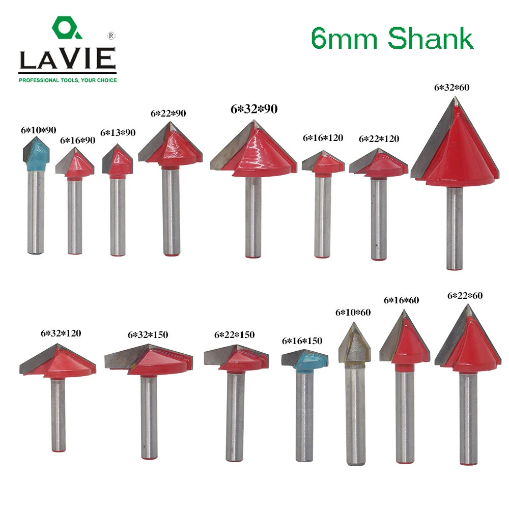 1pc 6mm V Bit CNC solid carbide end mill tungsten steel woodworking milling cutter 3D wood MDF router bit 60 90 120 150 degrees