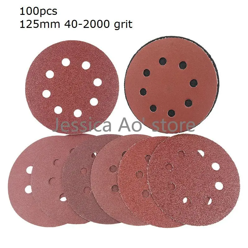 100pcs 5 Inch 125mm Round Flocking Sandpaper Grinding Machine Accessories Sander Tools Woodworking Polishing Abrasive Paper