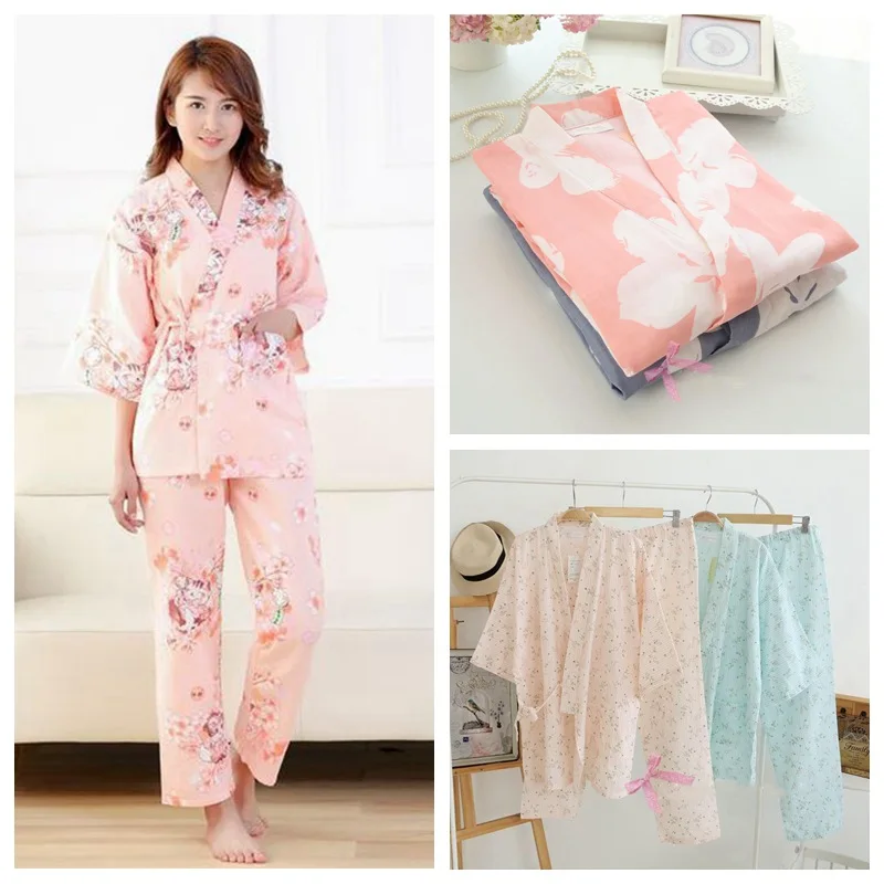 

Women's Summer Loose Cotton Cardigan Pajamas Pants Set Tradition Retro Style Kimono Yukata Bathrobe Hanfu Sleep Lounge Home Wear