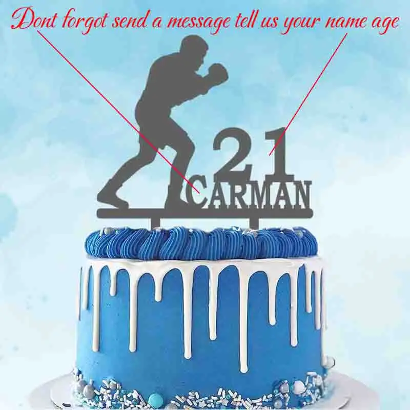 Personalized Boxer Cake Topper Custom Name Age Boxing Fighting For Boxing Lovers Birthday Party Cake Decoration Topper YC301