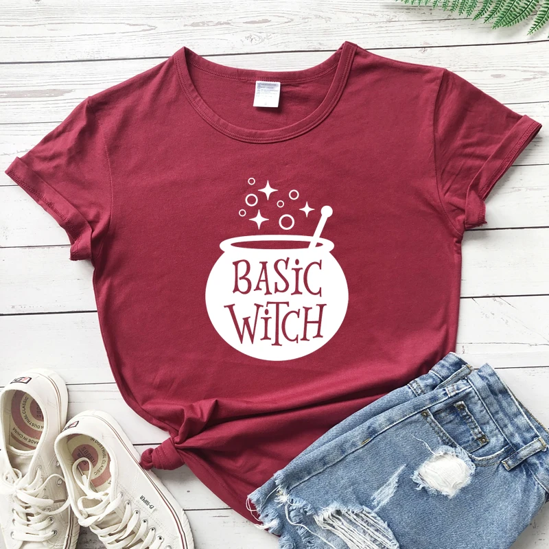 Basic Witch 100% Cotton T-shirt Aesthetic Women Halloween Party Autumn Tshirt Camiseta Funny Graphic Witchy 90s Top Tee Shirt