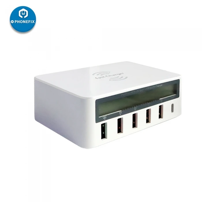 PHONEFIX مولتيبورت سريع شاحن يو اس بي محطة شاشة الكريستال السائل مع شحن لاسلكي USB Hub نوع C شاحن محطة شاحن سريع
