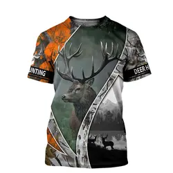 Camiseta con estampado 3D de Hunter para hombre, ropa para adolescentes, deportes al aire libre, caza de ciervos, manga corta, gran tamaño, envío directo, 2021