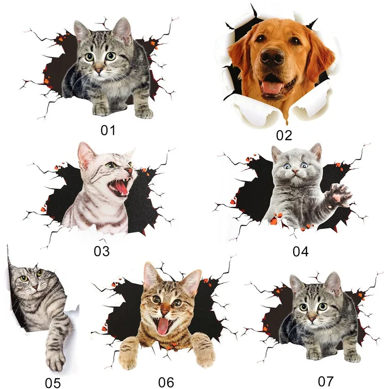 Car 3D Stereo Cat Big Dog Scratch Masking Sticker Cute Cat Car Sticker 3D Animal Vinyl Decal Reflective Car Stickers