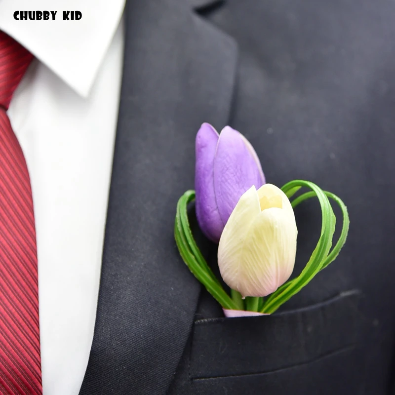 5pcs/lot ! wholesale high simulation artificial PU tulips calla lily groomsmen corsages fake Flower Wedding Brooch Boutonnieres