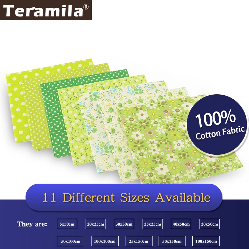 Teramila Flowers Dot Precut Bundle 7Pcs 100% Cotton Fabric Patchwork Tissue Green Home Decoration Scrapbooking Quilting Art Work