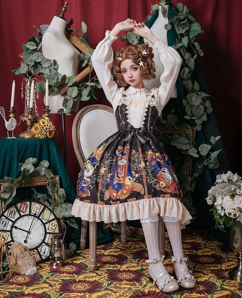 Robe Vintage en dentelle avec nœud papillon pour fille, tenue gothique, lolita douce, bretelles, imprimé victorien, kawaii