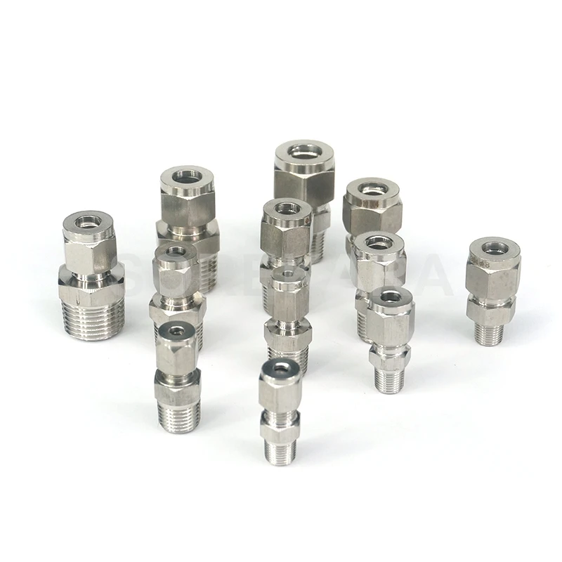 Adattatore ghiera 1/8 "1/4" 3/8 "1/2" 3/4 "NPT maschio misura 3-20mm OD tubo 304 manicotto in acciaio inossidabile compressione pneumatica 58 Bar