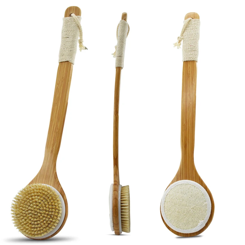 Bath Brush Natural Bristles Double-sided Dry Brush Facial Massage Boar Bristles Face Wash Brush Set Bathroom Combination Set