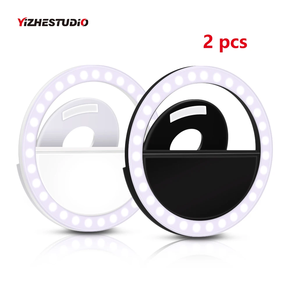 Yizhestudio Novelty LED Selfie Ring Light for Mobile Phones Photo Makeup Lighting Night Light Led Mirror with Phone Clip On Lamp