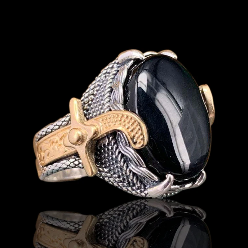 Vintage Large Black Zircon Rings for Men Accessories Jewelry Anniversary Punk Silver Color Finge Rings