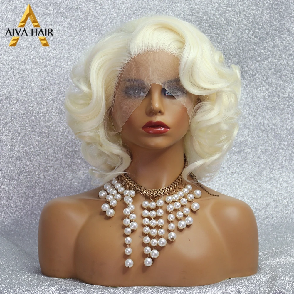 Curly Blonde Synthetic Lace Front Wig Glueless Pink Monroe Bob Wig Aiva Peruca Heat Resistant Cosplay Short Wigs For Black Women