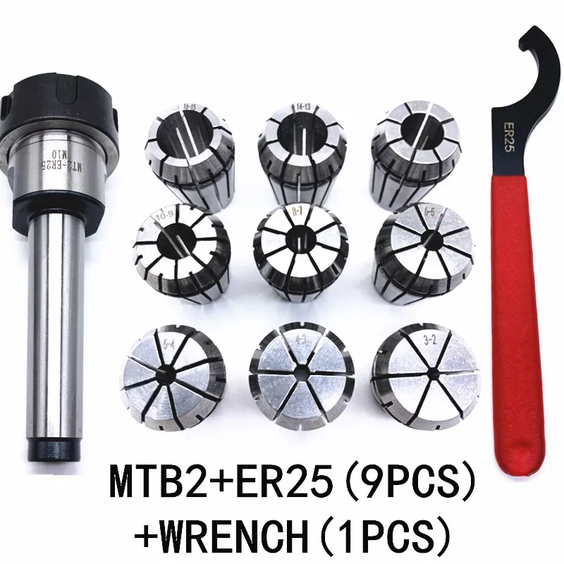 ER25 Spring Clamps 9PCS MT2 ER25 M12 1PCS ER25 Wrench 1PCS Collet Chuck Morse Holder Cone For CNC Milling Lathe tool