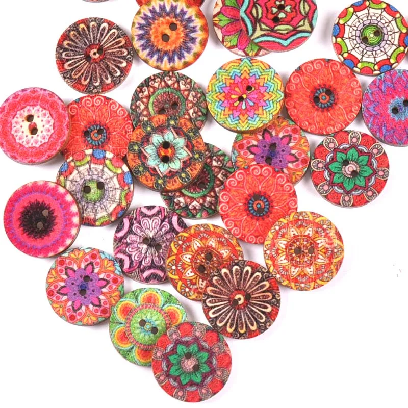 50pcs 15/20/25mm Vintage Round Mixed Wooden Buttons For Handmade Scrapbook Crafts Sewing Accessories Diy Apparel Supplies m2223