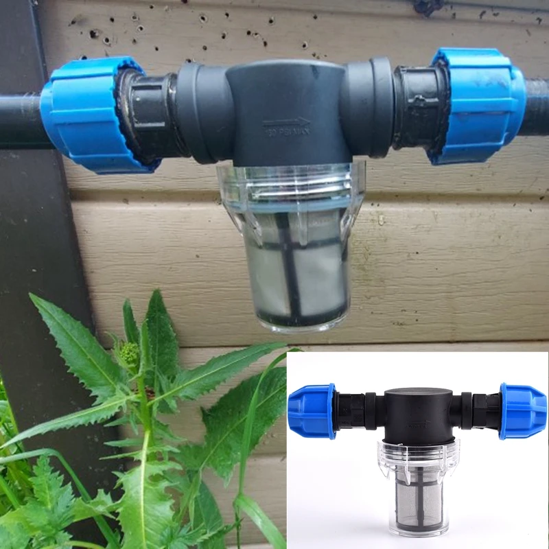 1/2'' 3/4'' Garden Watering Filter, Male Thread PE Pipe Connector Irrigation Water Tube Joint Filter Aquarium Fish Tank Strainer