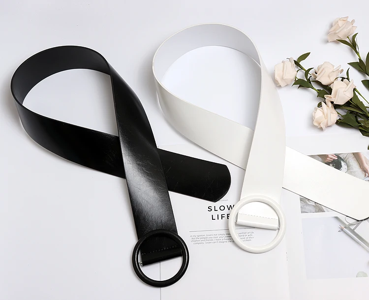 N Neue Frauen Breiten Weißen Leder Gürtel Frau Runde Platz Schnalle Kühlen Top Qualität Jeans Feminine Gürtel Schwarz Kleidung zubehör – Detail 13