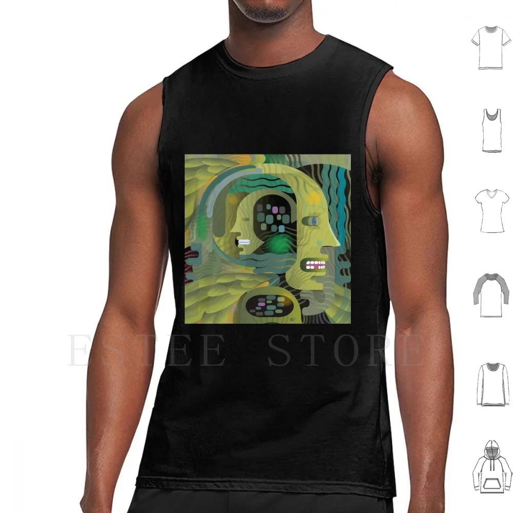 Race Against Time Tank Tops Vest Cotton Horror Abstract Anxiety Man Portrait Missing Teeth Pressure Once Upon A Time Green