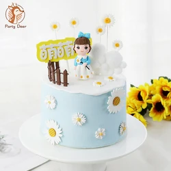 Forest Style Little Daisy Cute Girl Happy Birthday Cake Toppers Cake Decorating Party Decorations For Baking Lovely Gifts