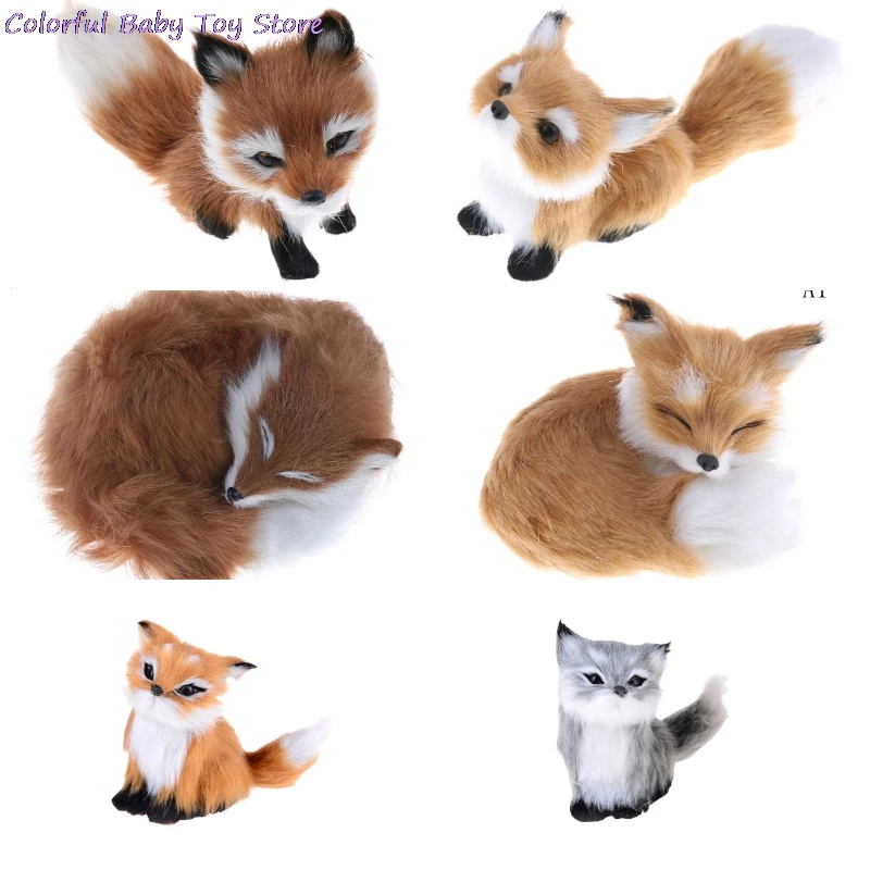 9 Styles Mini Squatting Fox Model Cute Simulation Fox Toy Home Decoration Wedding Birthday Gift Stuffed Plush Toys