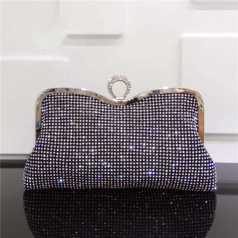 

White Crystal Women Gold Metal Minaudiere Prom Black Handbag New Elegant WHTUOHENG Diamond Purse Free Shipping Bridal Purse