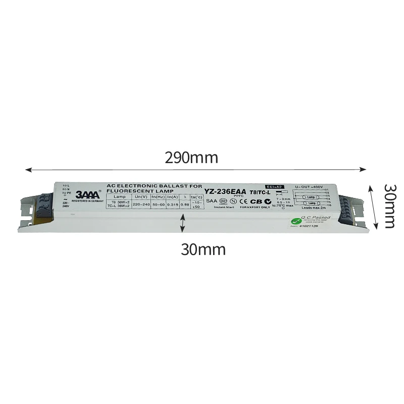 3AAA YZ-236EAA T8 TC-L 220-240V 2x36W 2x40W L290D Neon Lamp / Fluorescent Lamp Electronic Ballast