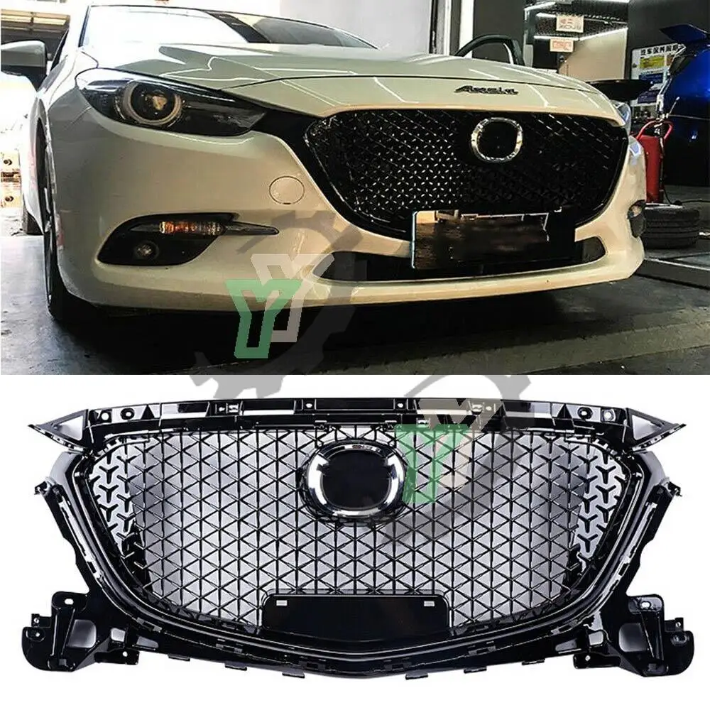 High quality ABS glossy black front bumper honeycomb grille for Mazda 3 Axela 2017 2018 grille mesh