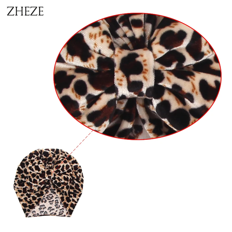 2024 New Autumn Winter Leopard Bow Baby Headband Toddler Headwrap Kids Turban Soft Velvet Fabric Infant Hat DIY Hair Accessories