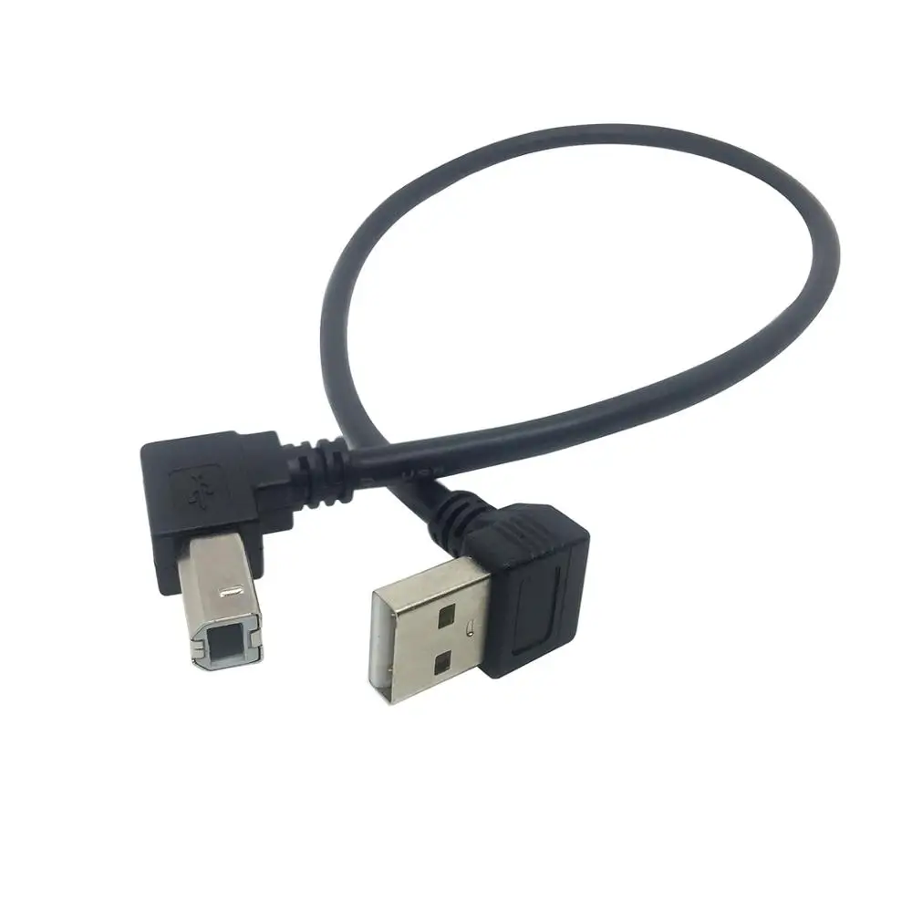 35cm Printer cable 90 Degree angle Down Angled USB 2.0 A Male to B Male Up Angled Printer Scanner HDD Cable Black color