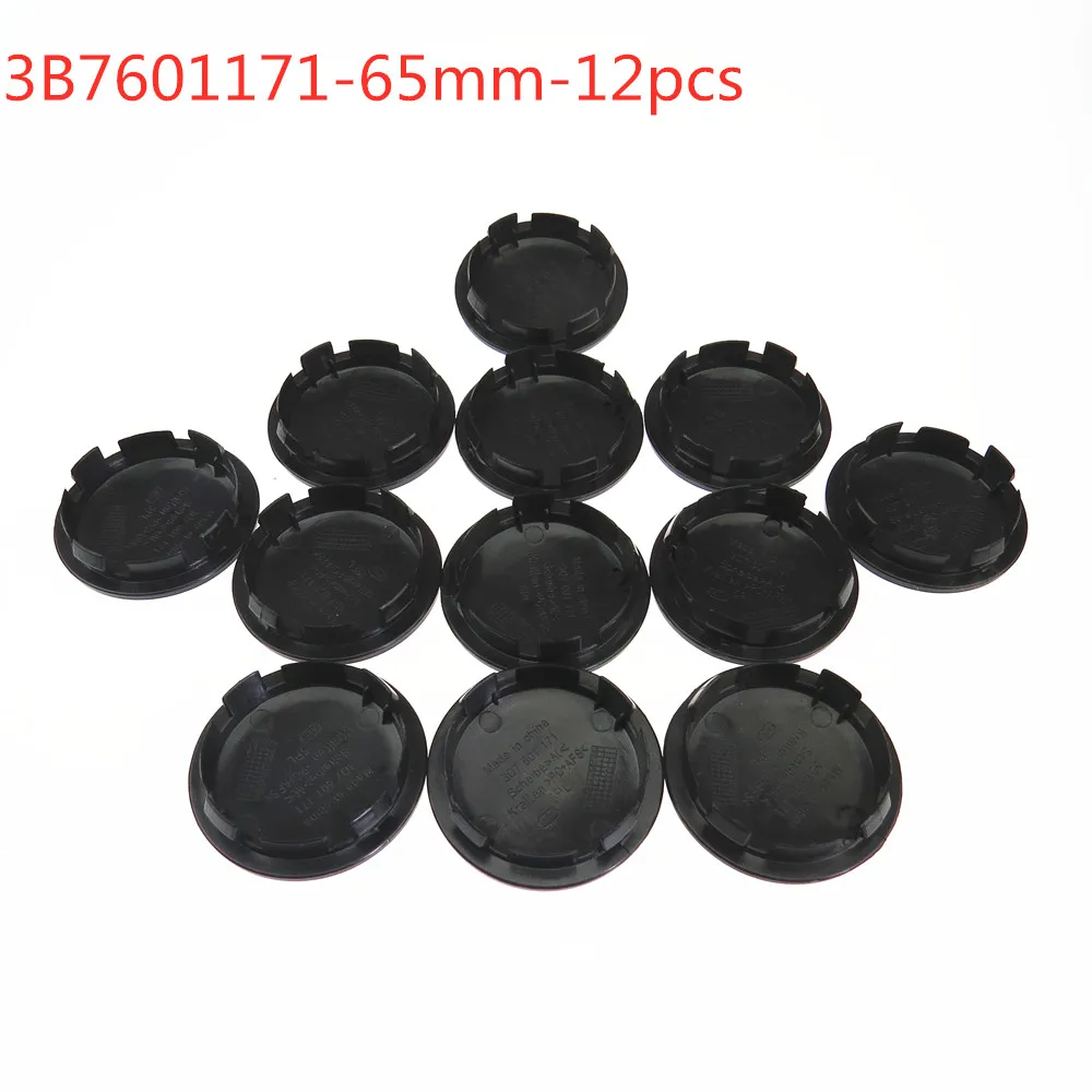 SCJYRXS Qty12 3B7601171 3B7 601 171 65mm Black Car Wheel Center Cap Hub Caps for  Beetle Golf Bora Polo 2002-2015