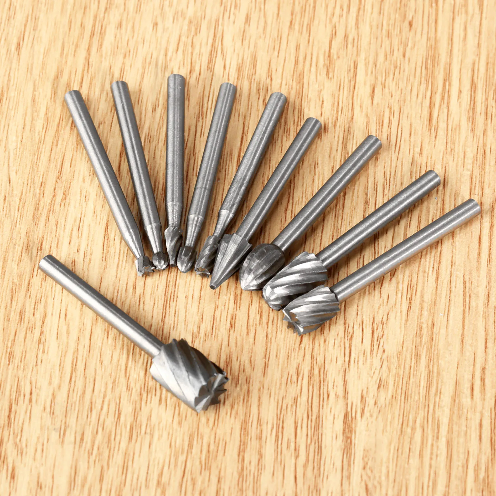 10Pcs/kit 1/8 HSS Routing Router Drill Bits fit Dremel Carbide Rotary Burrs Tools Wood Stone Metal Root Carving Milling Cutter