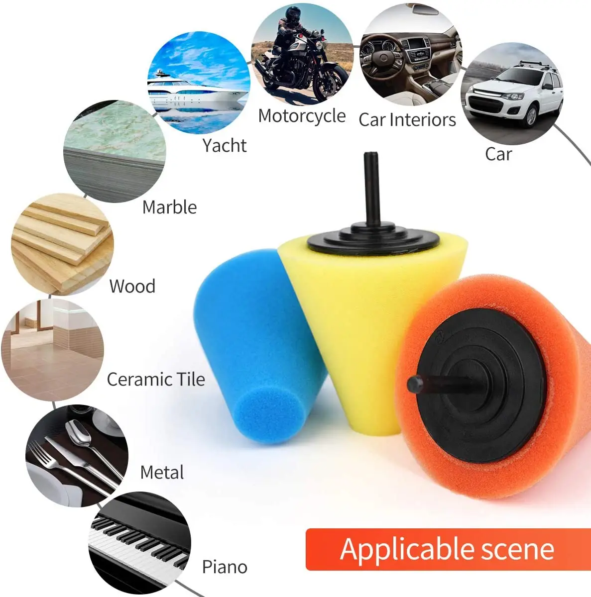 Imagem -04 - Carro Lustro Espuma Esponja Pad Polidor de Cone Pad Buffer Kit de Enceramento Automotivo Cubo de Roda Farol