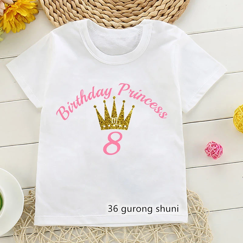 

T-Shirt For Gilrs 4-14years Old Birthday Graphic Print Kids Birthday Clothing Top Summer Fashion Tshirts Short Sleeve Tops