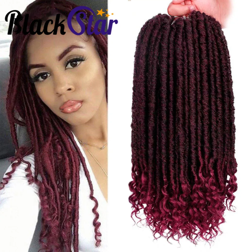 Black Star Goddess Locs Crochet Hair Faux Locs Hair Wavy with Curly Ends Synthetic Braiding Hair Extensions for Women Girl