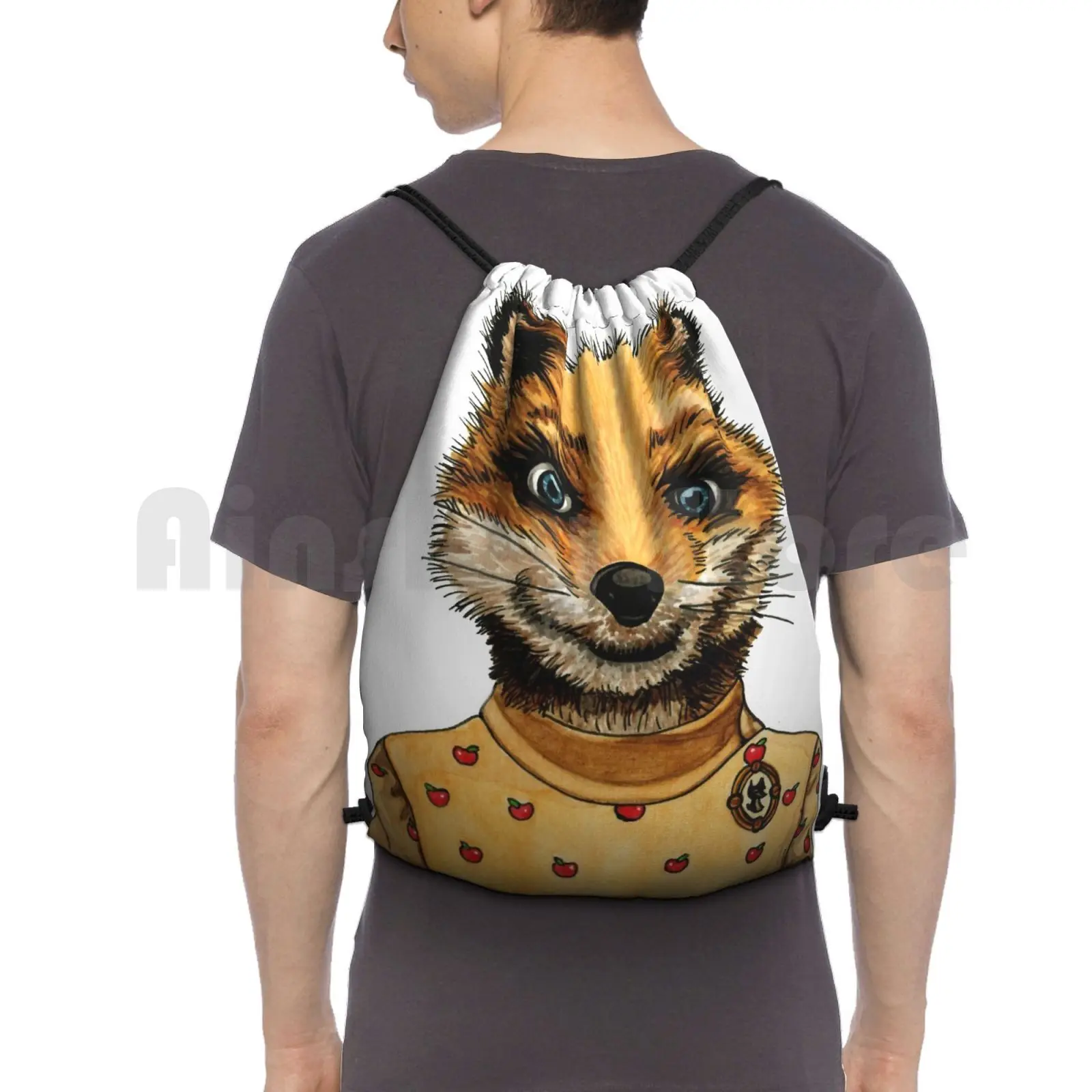 

Mrs. Fox Backpack Drawstring Bags Gym Bag Waterproof Fox Animal Fantastic Mr Fox