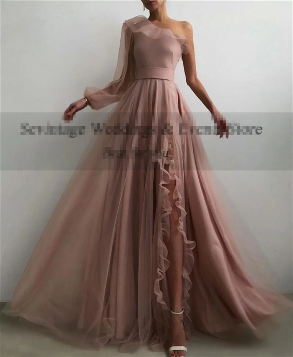 Bespoke Anlass Kleider Geraffte One-Schulter Full Sleeves Sexy Bodenlangen Luxuriöse A-Line Neue Frauen Formal Abendkleid h996