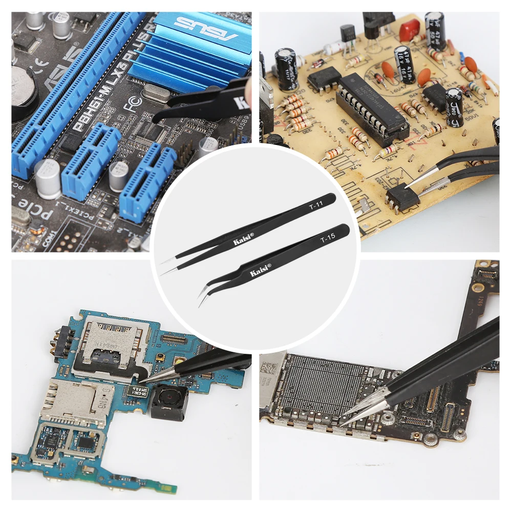 帯電防止精密ピンセット,10個,ステンレス鋼,ストレートピンセット,電話,ラップトップ修理ツール用