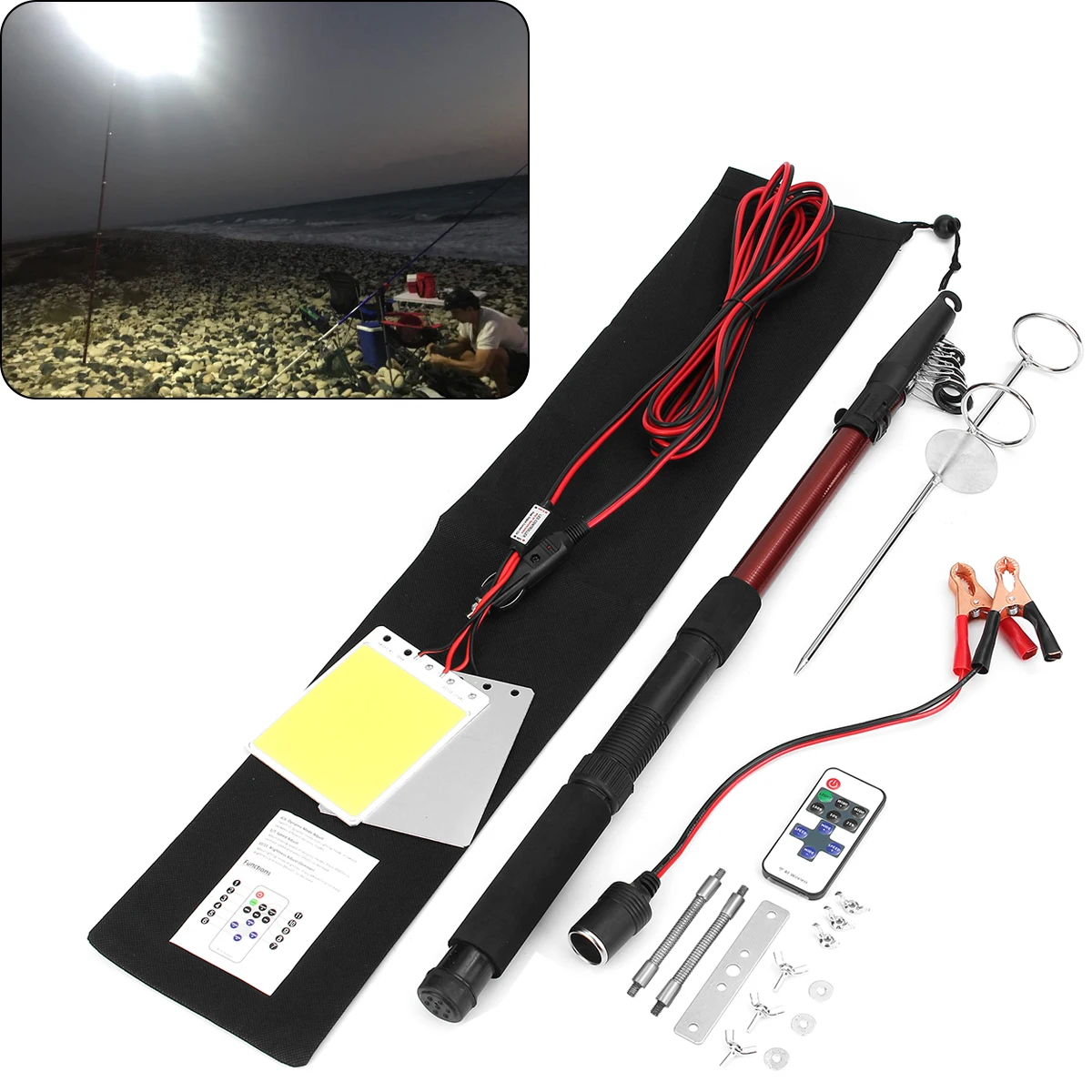 Portable searchlight Lantern LED Camping Tent Light off road 3.75m Fishing rod COB emergency work light