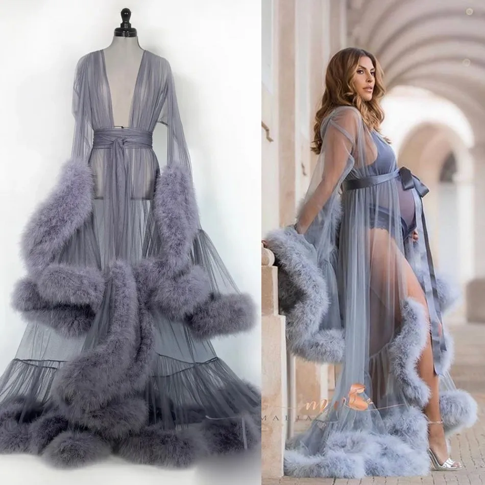 Pelliccia grigio indumenti da notte da notte camicia da notte matrimonio Prom Party accappatoi pigiami abiti da sposa di lusso indumenti da notte accappatoi da bagno pigiama da donna