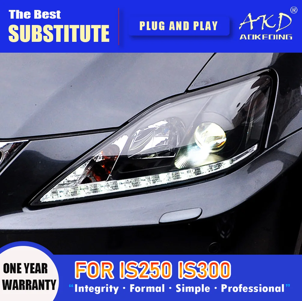 

AKD Head Lamp for Lexus is250 LED Headlight 2006-2012 Headlights is300 DRL Turn Signal High Beam Angel Eye Projector Lens