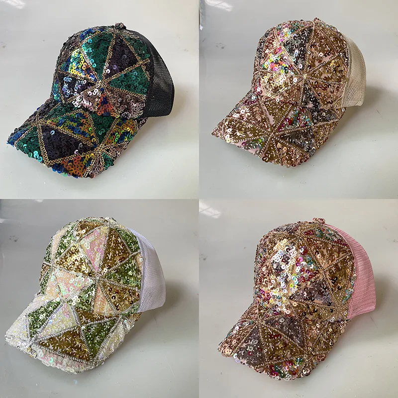 2021 Fashion Sequins Women Baseball Cap New Female Solid Outdoor Mesh Adjustable Embroidered Hip-hop Hats Summer Sunhat