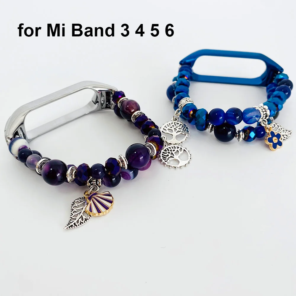 Accesorios de pulsera con cuentas de ágata para mujer, pulsera de repuesto para reloj Xiaomi Mi Band 5, 6, 7, 4, joyería elegante